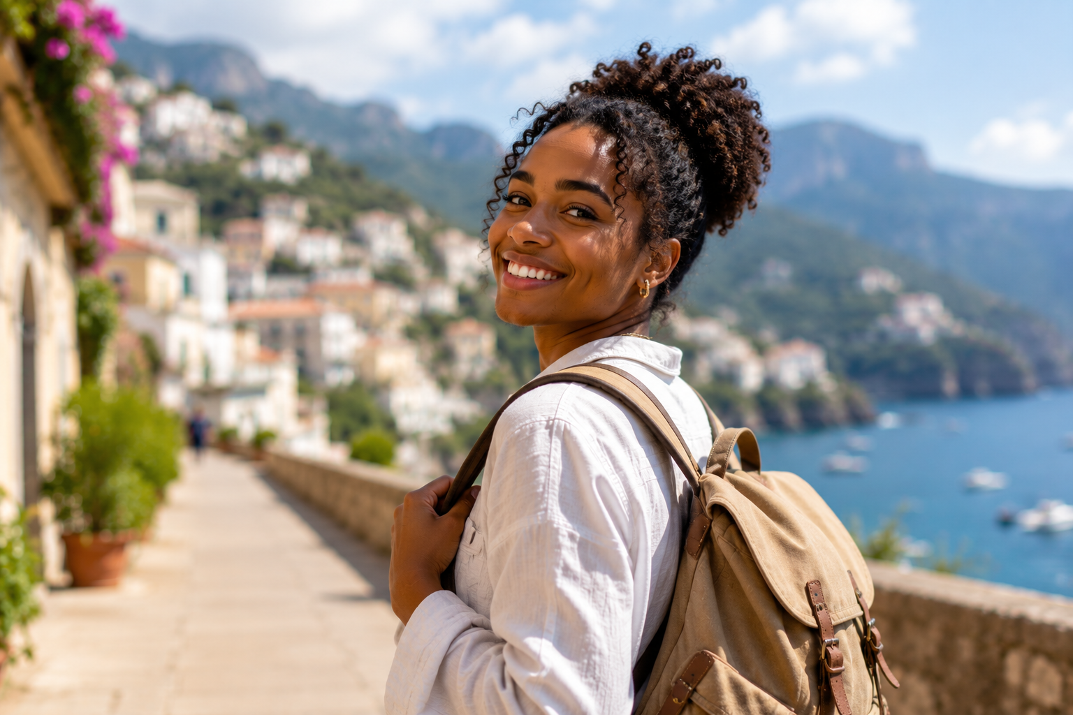 A confident traveller ready to begin an international journey